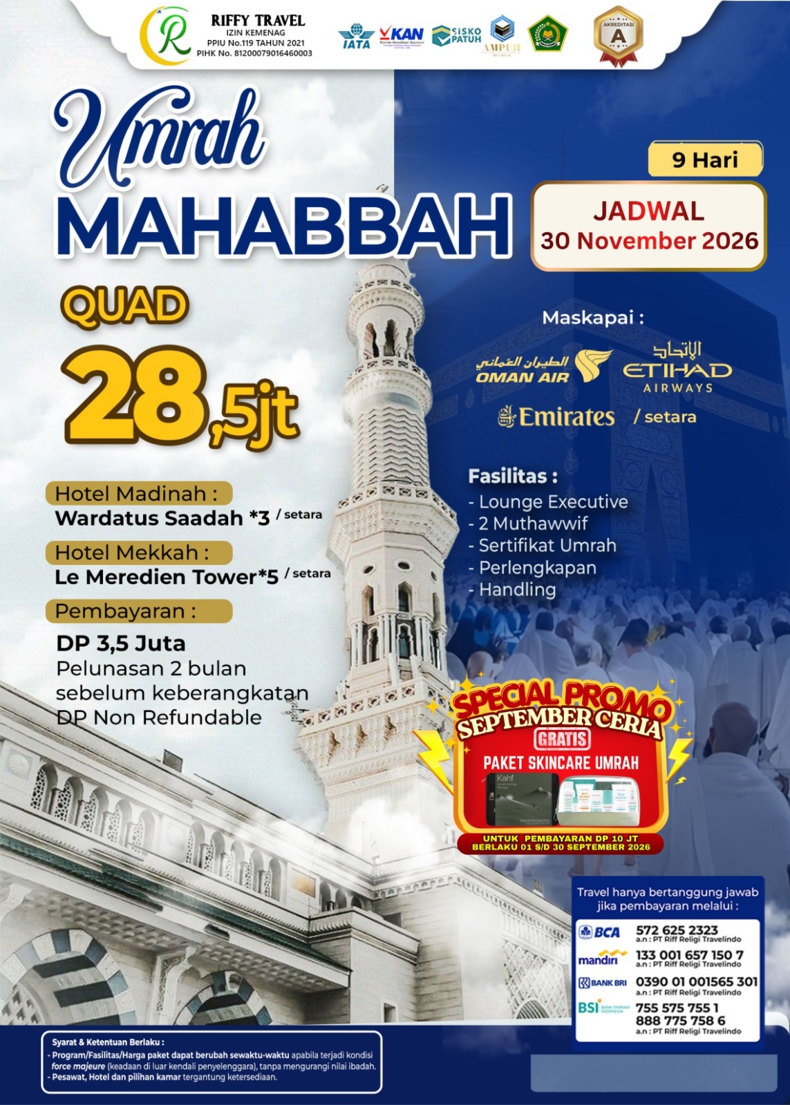 Paket Umrah Mahabbah November 2026 (9 Hari - Transit)
