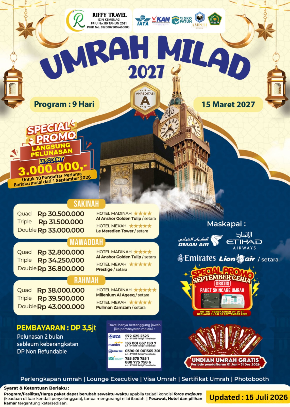 Paket Umrah Milad 2027 (9 Hari)