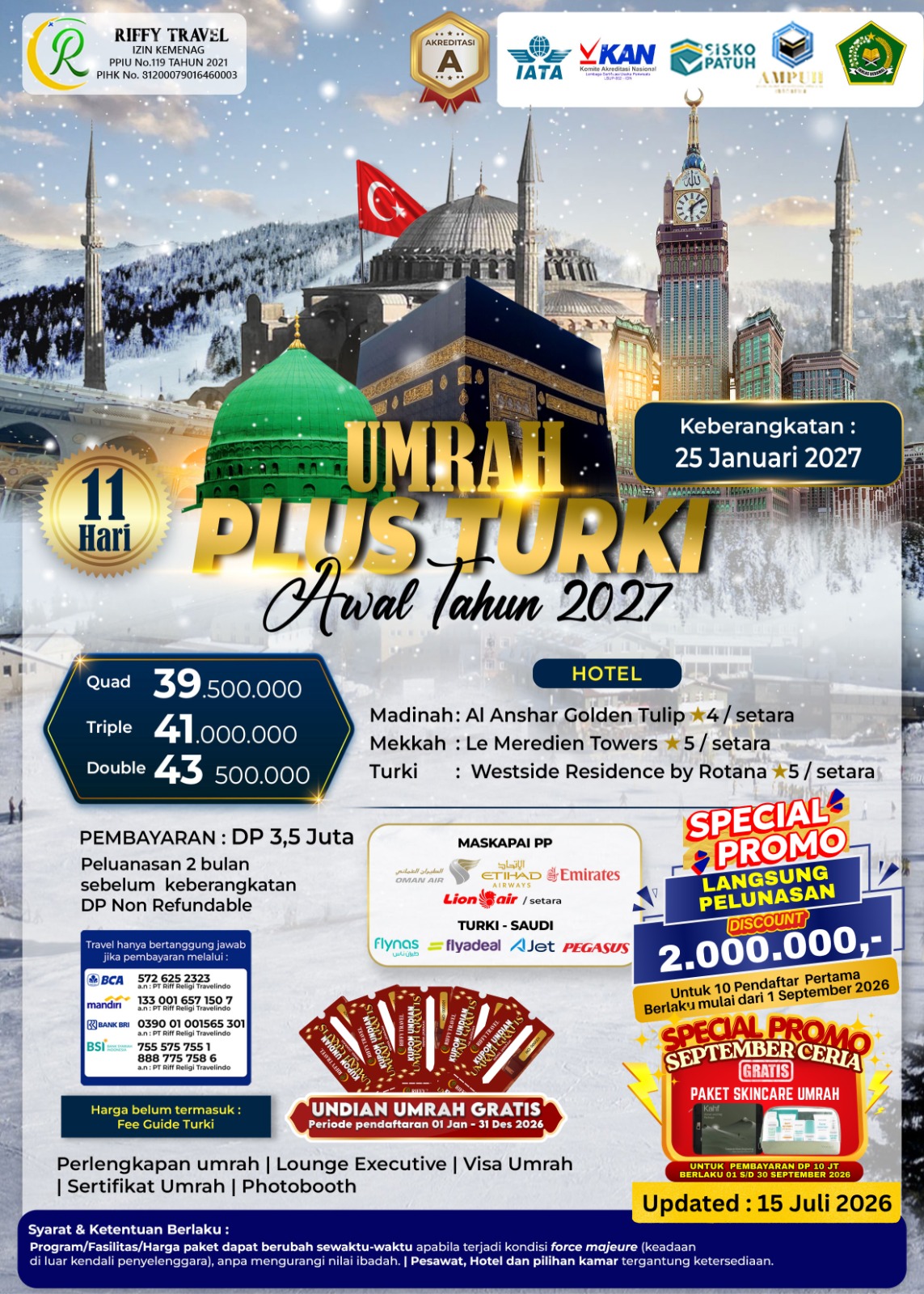 Paket Umroh Plus Turki Awal Tahun 2027 (11 Hari)