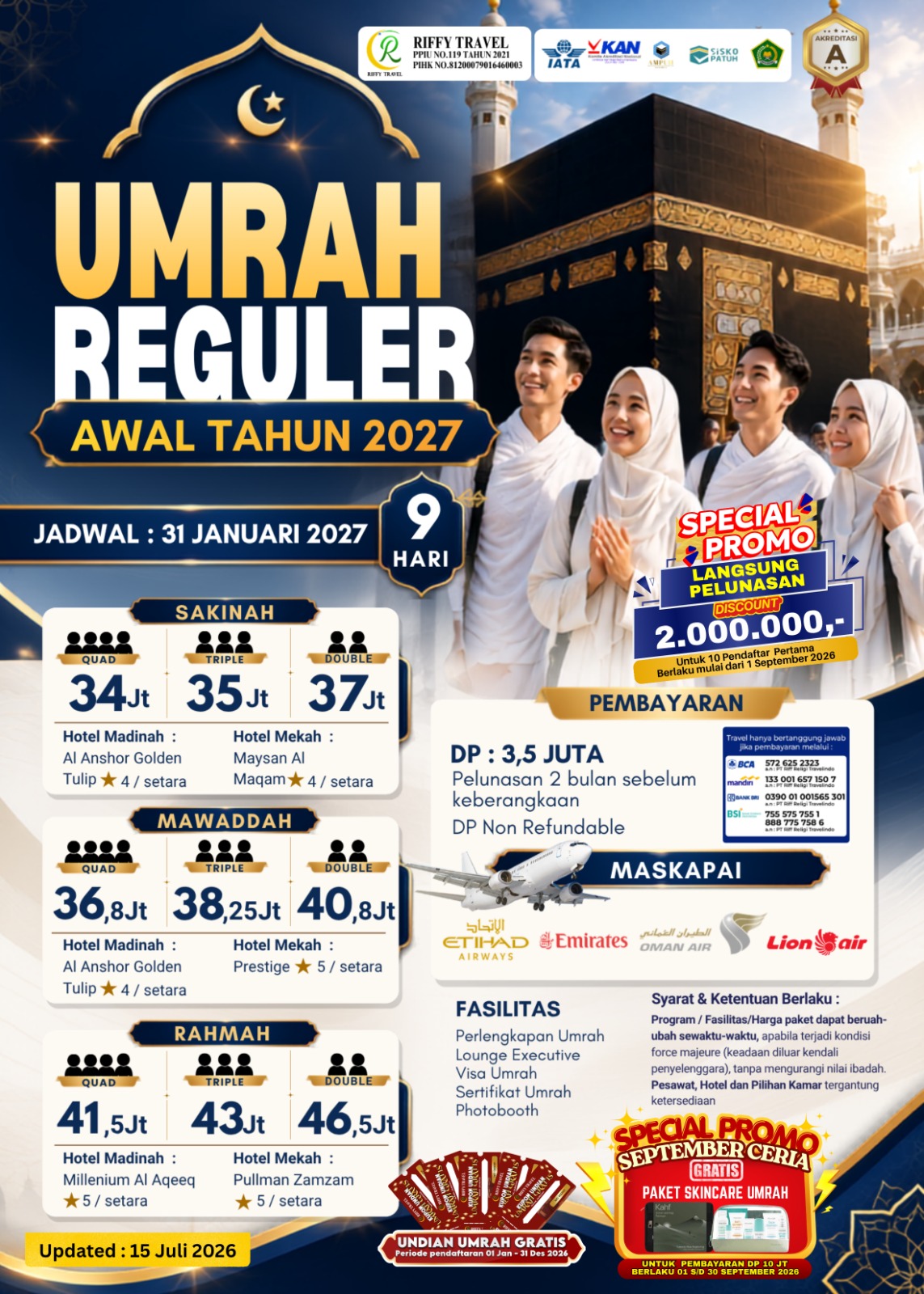 Paket Umroh Reguler Awal Tahun 2027 (9 Hari)