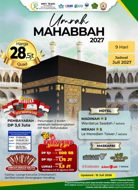 Paket Umrah Mahabbah 2027 (9 Hari)
