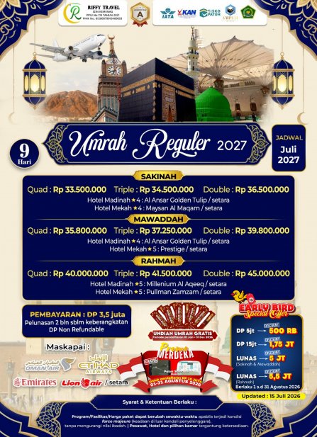 Paket Umroh Reguler 2027 (9 Hari)