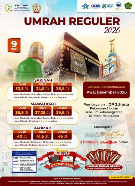 Paket Umroh Reguler Mawaddah (9 Hari - Transit)